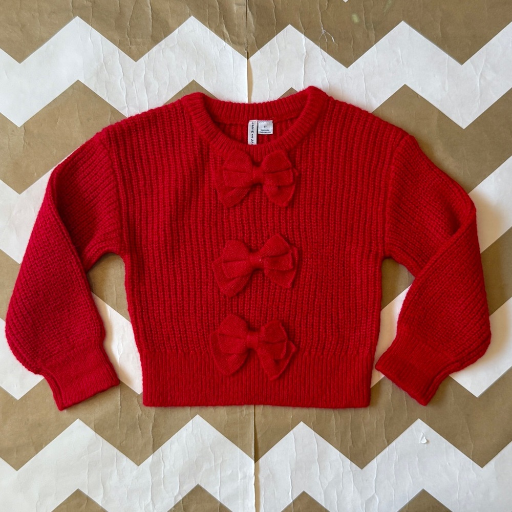 Janie and Jack Red Girls Knit Sweater with Bows